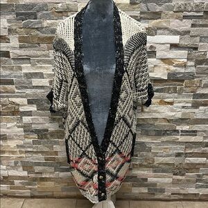 Carol Anderson Black and Cream Geometric Knit Cardigan
